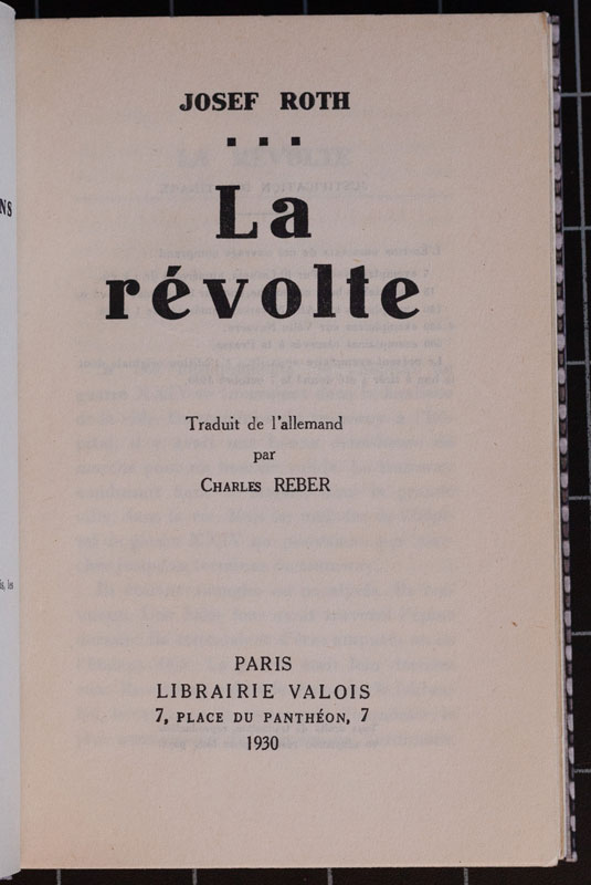 Josef Roth La Révolte