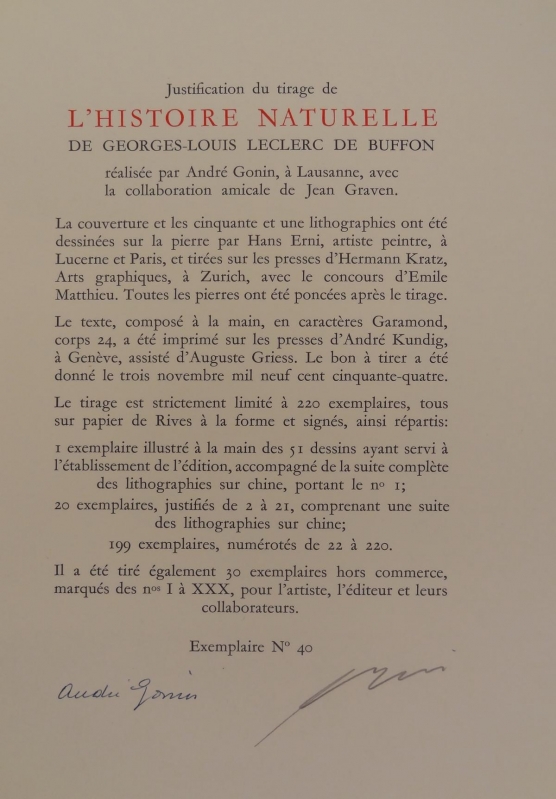 Buffon - Histoires naturelles. Textes Choisis (ill. H. Erni) - 2