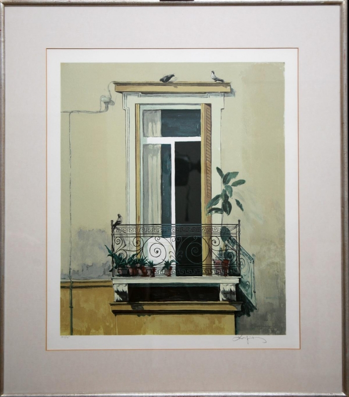 Kufits - Maler 20. Jh., Griechenland, Balkon mit Tauben - o. J.