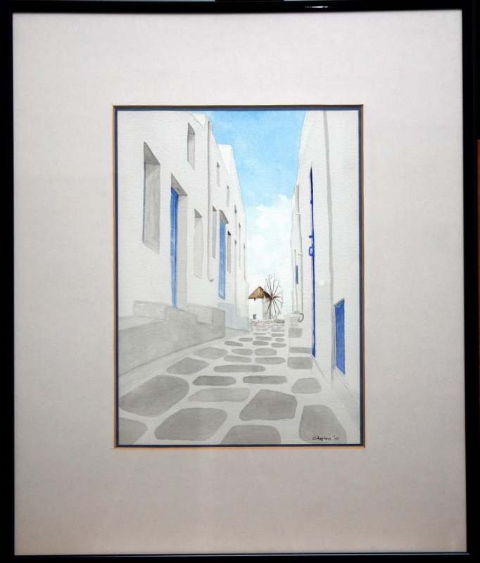 Stephen - Maler 20. Jh., Griechenland,  Blick auf eine Windmühle - o.J.